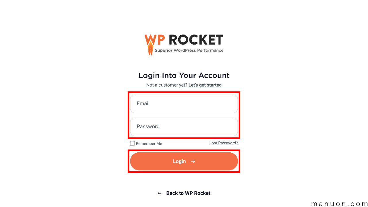 WordPressプラグイン「WP Rocket」のログイン画面